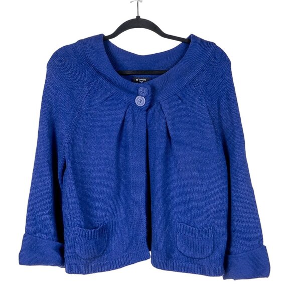 Nicole Miller Cardigan Sweater L Womens Blue Button Pockets Knit Acrylic Stretch - Picture 1 of 6